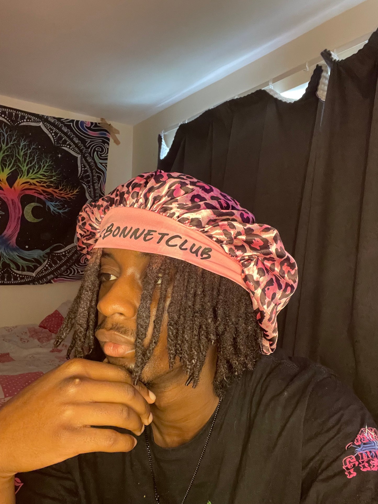 Rosé Leopard Night Bonnet