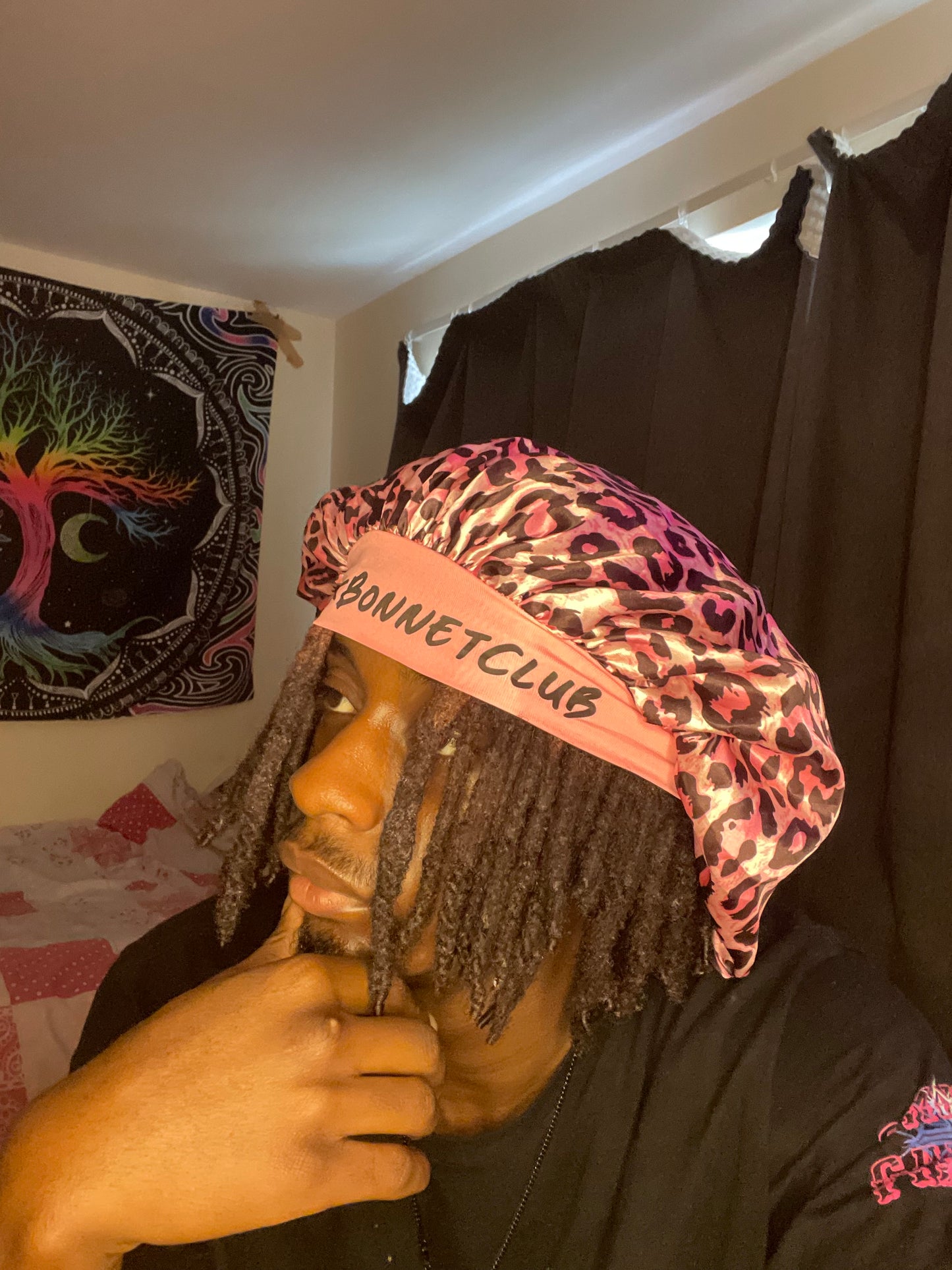 Rosé Leopard Night Bonnet